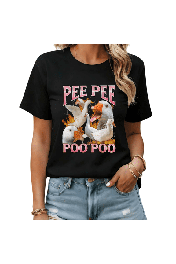 Retro Duck Collage Funny Quote Graphic Tees Womans T-shirt Black/White S-5XL Shirts Daily Casual Tops