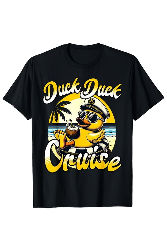 Retro Duck Duck Cruise Captain Rubber Duck Vacation T-Shirt - Funny Tropical Beach Nautical Summer Apparel for Men and Women