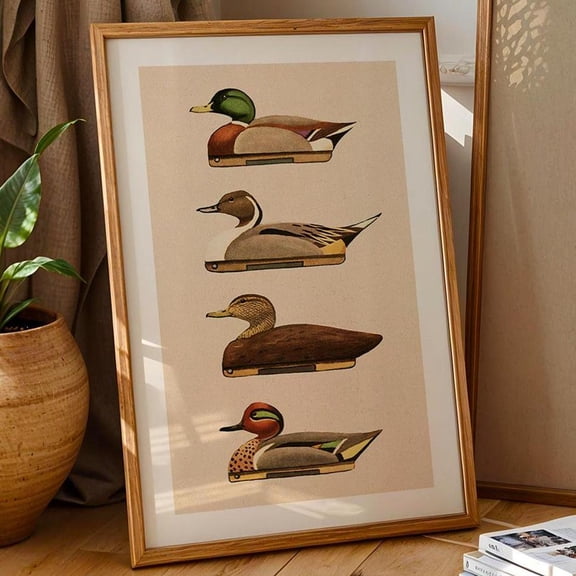 Retro Duck Print Gift For Hunter Outdoors Art Duck Decoy Poster Retro Hunting Fishing Wall Decor Nature Office Decor Hunting Dad Gift Wall Art, Modern Wall Decor, 8x12 UNFRAMED