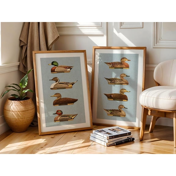Retro Duck Prints Outdoors Art Duck Decoy Outdoorsy Wall Prints Home Office Decor Nature Art Hunting Set 2 Stretched Canvas 8x12