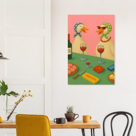 Retro Duck Wine Decor, Whimsical Animal Wall Art, Unframed Paper Poster 8x10in