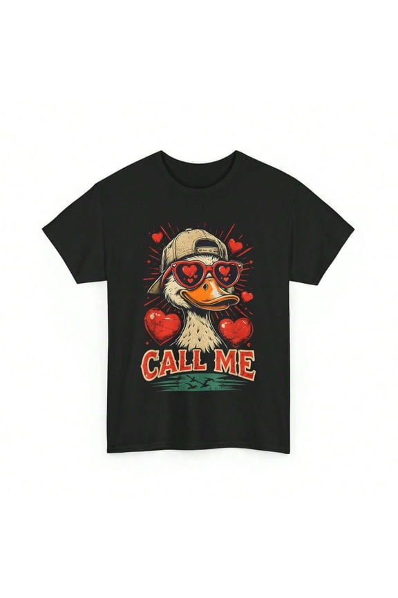 Retro Duck with Heart Sunglasses Graphic T-Shirt - Unisex Black Short Sleeve Tee - Call Me Design