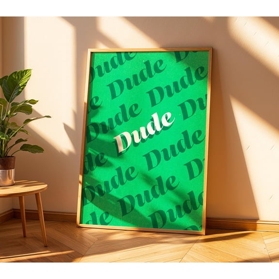 Retro Dude Art Print, Vintage Surf Wall Decor, Fun Green, Cool Typography Retro Wall Print Home Decor #1345, 24x36 UNFRAMED