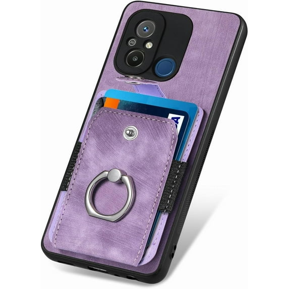 Retro Durable Leather Phone Case for Redmi Note 12 11 9 Pro Max 4G 5G Adjustable Finger Ring Holder Card Slots Lens Protector Back Cover(Purple,Note 12 5G)