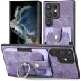 thumbnail image 1 of Retro Durable Leather Phone Case for Samsung Galaxy A12 A22 A32 A42 4G 5G Adjustable Finger Ring Holder Card Slots Lens Protector Back Cover(Purple,A42 5G), 1 of 8