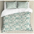 thumbnail image 1 of Retro Duvet Cover Set, Abstract Circles Linked Round Geometric Forms in Soft Faded Tones Art, Decorative 3 Piece Bedding Set with 2 Pillow Shams, King Size, Almond Green White, by Ambesonne, 1 of 3