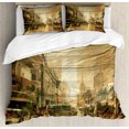 thumbnail image 1 of Retro Duvet Cover Set, Acyrlic Style Vintage Old City Street View Historic Landscape Theme Sepia Scenery, Decorative 3 Piece Bedding Set with 2 Pillow Shams, Queen Size, Sand Brown, by Ambesonne, 1 of 3