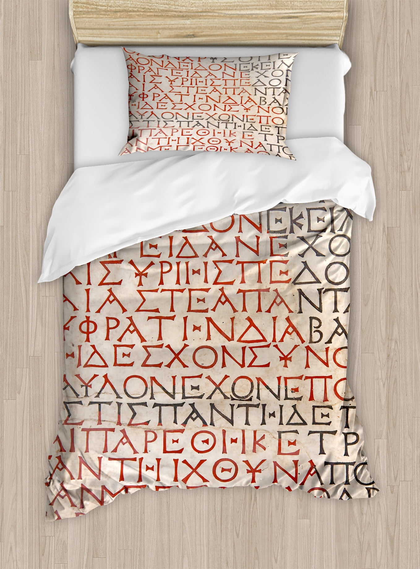 Retro Duvet Cover Set, Antique Latin Culture Alphabet Writing Carved on