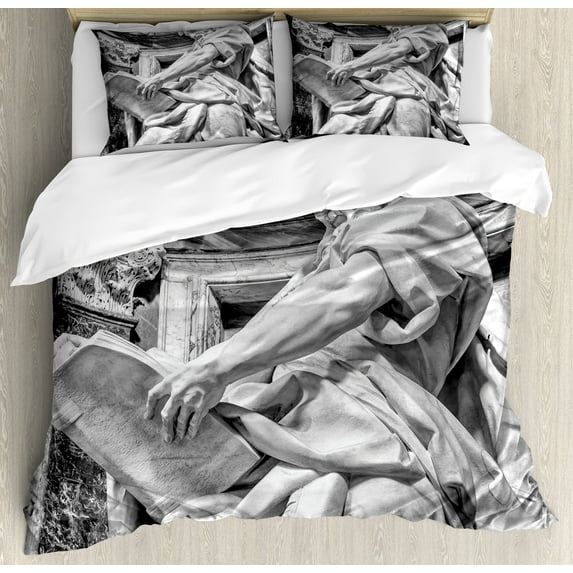 Retro Duvet Cover Set, Architectural History Stone Art in Rome City Italy European Design Photography Print, Decorative 3 Piece Bedding Set with 2 Pillow Shams, King Size, Pale Grey, by Ambesonne