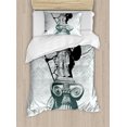 thumbnail image 1 of Retro Duvet Cover Set, Athena on Baroque Background Greek Woman on Classic Damask Pattern, Decorative 2 Piece Bedding Set with 1 Pillow Shams, Twin Size, Pale Turquoise Black, by Ambesonne, 1 of 3