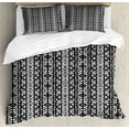thumbnail image 1 of Retro Duvet Cover Set, Boho Pattern in Dark and White Western Native Effects Folk Design, Decorative 3 Piece Bedding Set with 2 Pillow Shams, Queen Size, Black Grey, by Ambesonne, 1 of 3