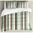 thumbnail image 1 of Retro Duvet Cover Set, Classical Vertical Stripes Pattern Texture Image Old Fashioned Display, Decorative 3 Piece Bedding Set with 2 Pillow Shams, Queen Size, Almond Green Brown Cream, by Ambesonne, 1 of 3