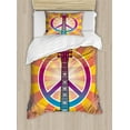thumbnail image 1 of Retro Duvet Cover Set, Colorful Guitar and Peace and Dove Dedicated to the Woodstock Tribute, Decorative 2 Piece Bedding Set with 1 Pillow Shams, Twin Size, Multicolor, by Ambesonne, 1 of 3
