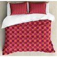 thumbnail image 1 of Retro Duvet Cover Set, Curvy Colorful 1960's Style Repetitive Print, Decorative 3 Piece Bedding Set with 2 Pillow Shams, Queen Size, Dark Coral Purple, by Ambesonne, 1 of 3