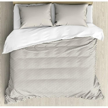 Retro Duvet Cover Set, Diagonally Narrow Stripes Geometrical Classical Inspired Lines Pattern Simple Print, Decorative 3 Piece Bedding Set with 2 Pillow Shams, Calking Size, Cocoa White, by Ambesonne