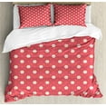 thumbnail image 1 of Retro Duvet Cover Set, Exquisite Pattern Composition with Daisy Blooms on Pink Backdrop, Decorative 3 Piece Bedding Set with 2 Pillow Shams, Queen Size, Pink White Marigold, by Ambesonne, 1 of 3