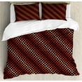 thumbnail image 1 of Retro Duvet Cover Set, Funky Nostalgic Polka Dots Circle Rounds in Contrast Image, Decorative 3 Piece Bedding Set with 2 Pillow Shams, King Size, Dark Brown Vermilion, by Ambesonne, 1 of 3