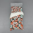 thumbnail image 1 of Retro Duvet Cover Set, Funky Square Shaped Lava Flowers with Abstract Inner Forms Print, Bedding Set with Shams and Fitted Sheet, 3 Sizes, by Ambesonne, 1 of 3