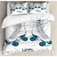 thumbnail image 1 of Retro Duvet Cover Set, Girl's Legs in Stripes Stockings and Retro Roller Skates Fun Teen Illustration Print, Decorative 3 Piece Bedding Set with 2 Pillow Shams, King Size, Teal White, by Ambesonne, 1 of 3