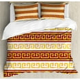 thumbnail image 1 of Retro Duvet Cover Set, Greek Cultural Tribal Geometric Meanders Ornaments Design, Decorative 3 Piece Bedding Set with 2 Pillow Shams, Queen Size, Redwood Apricot, by Ambesonne, 1 of 3