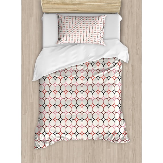 Retro Duvet Cover Set, Hexagonal Shaped Cut Lines Attached with Vertical Squares Delicate Modern Pattern, Decorative 2 Piece Bedding Set with 1 Pillow Shams, Twin Size, Multicolor, by Ambesonne