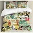 thumbnail image 1 of Retro Duvet Cover Set King Size, Grunge Style Collage Print of Old Torn Posters Magazines Newspapers Paper Art Print, Decorative 3 Piece Bedding Set with 2 Pillow Shams, Multicolor, by Ambesonne, 1 of 3