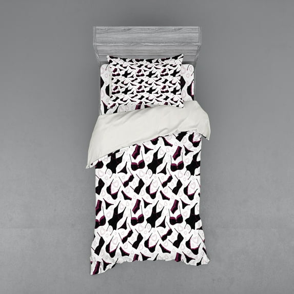 Ambesonne Retro Bedding Set 3 Pcs, Lingerie Women`s Fashion, Twin XL, Black Fuchsia White