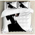 thumbnail image 1 of Retro Duvet Cover Set, Man and Woman Partners Romantic Dance Tango Waltz Lovers in Rhythmic Music Art Print, Decorative 3 Piece Bedding Set with 2 Pillow Shams, King Size, White Black, by Ambesonne, 1 of 3