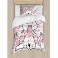 thumbnail image 1 of Retro Duvet Cover Set, Miss Bunny Hoop in Love Romantic Rabbit Valentines Day in Hearts Art, Decorative 2 Piece Bedding Set with 1 Pillow Shams, Twin Size, Pale Pink White, by Ambesonne, 1 of 3