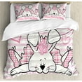 thumbnail image 1 of Retro Duvet Cover Set, Miss Bunny Hoop in Love Romantic Rabbit Valentines Day in Hearts Art, Decorative 3 Piece Bedding Set with 2 Pillow Shams, King Size, Pale Pink White, by Ambesonne, 1 of 3