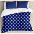 thumbnail image 1 of Retro Duvet Cover Set, Pattern Polka Dots on a Sailor Indigo Background Vintage Tile Geometric, Decorative 3 Piece Bedding Set with 2 Pillow Shams, Queen Size, White and Indigo, by Ambesonne, 1 of 3
