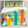 thumbnail image 1 of Retro Duvet Cover Set, Pop Art Funky Unusual Geometric Forms Mosaic Style Old Fashioned Graphic, Decorative 3 Piece Bedding Set with 2 Pillow Shams, Queen Size, Multicolor, by Ambesonne, 1 of 3