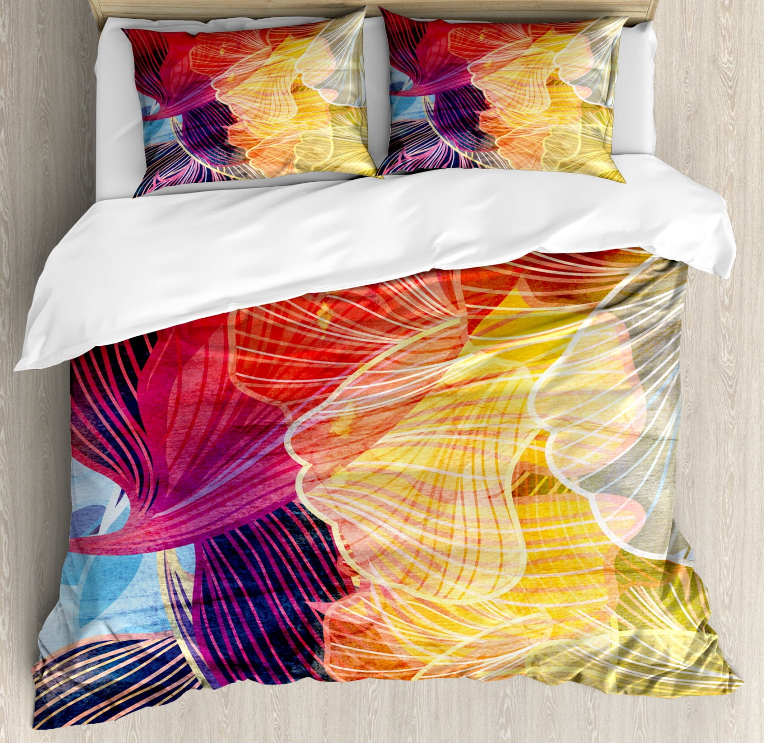 Queen Multicolor Abstract Watercolor Microfiber Duvet Cover Set