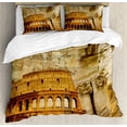 thumbnail image 1 of Retro Duvet Cover Set Queen Size, Roman Empire Concept Famous Columns Sculptress Colosseum Map of the Nation Print, Decorative 3 Piece Bedding Set with 2 Pillow Shams, Orange Brown, by Ambesonne, 1 of 3