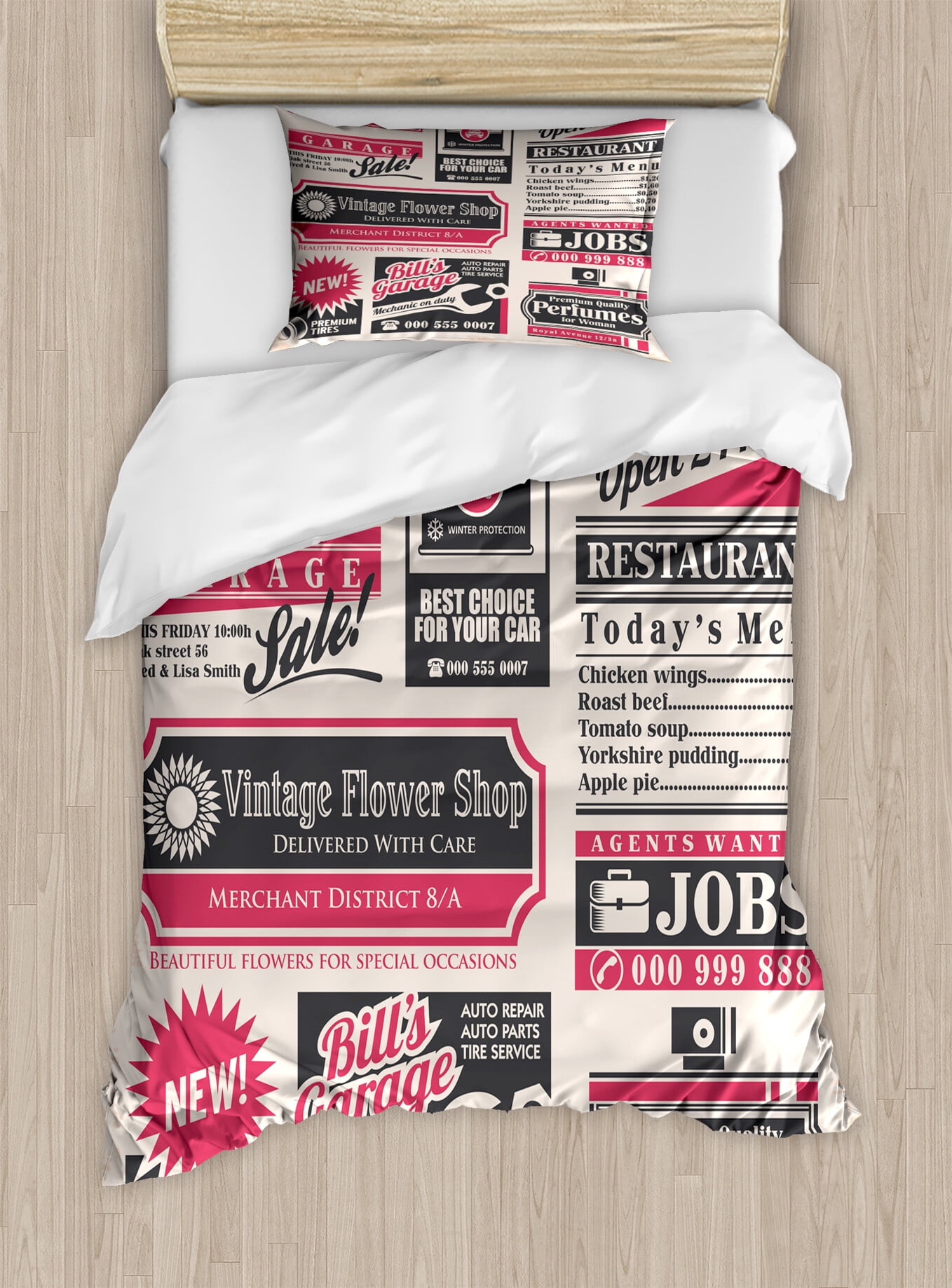Retro Duvet Cover Set, Retro Newspaper Magazine Design Outdated Layout ...