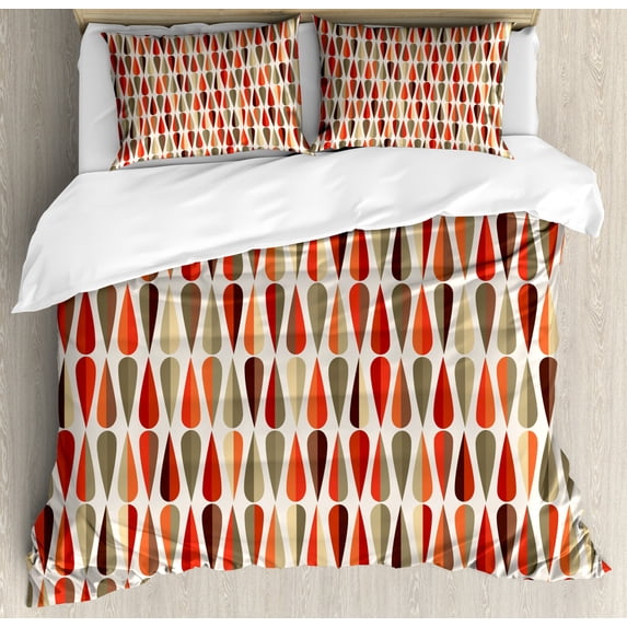 Retro Duvet Cover Set, Sixties and Seventies Style Geometric Round Shaped Repeated Symmetric Design, Decorative 3 Piece Bedding Set with 2 Pillow Shams, Queen Size, Multicolor, by Ambesonne