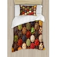 thumbnail image 1 of Retro Duvet Cover Set Twin Size, Colorful Herbs and Spices Cardamom Pepper Chili Ginger Dill Natural Cuisine Print, Decorative 2 Piece Bedding Set with 1 Pillow Sham, Multicolor, by Ambesonne, 1 of 3