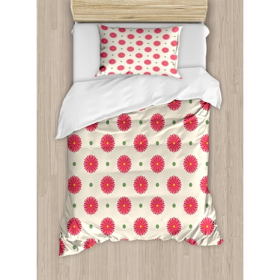 Retro Duvet Cover Set, Spring Season Inspired Colorful Mixed Geometric and Floral Motif in Pastel Tones, Decorative 2 Piece Bedding Set with 1 Pillow Shams, Twin Size, Multicolor, by Ambesonne