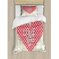 thumbnail image 1 of Retro Duvet Cover Set Twin Size, Valentines Day Theme Heart with Checkered Plaid Design on Rustic Backdrop, 2 Piece Bedding Set with 1 Pillow Sham, Coral Sand Brown White, by Ambesonne, 1 of 3