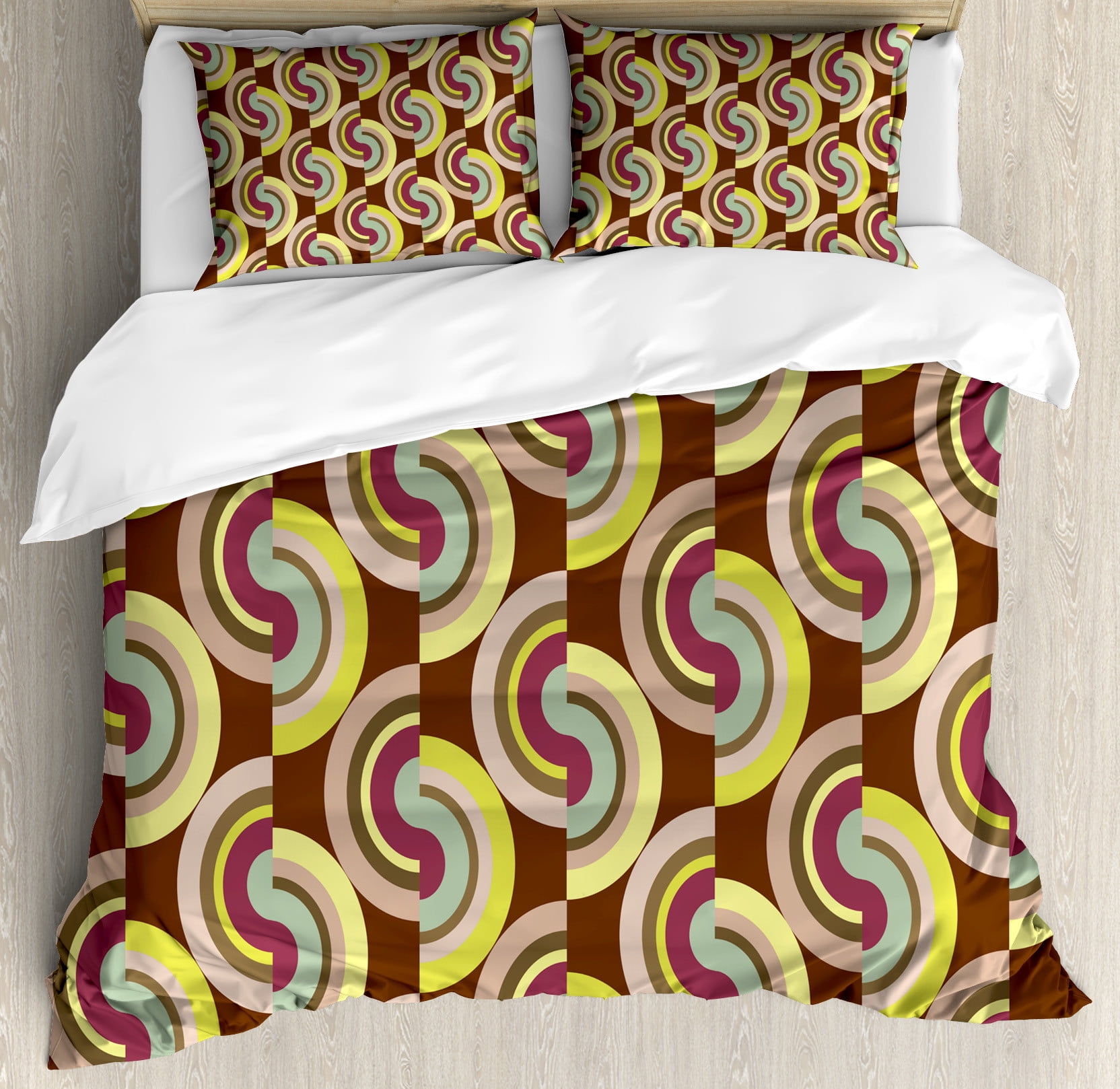 Retro Duvet Cover Set, Vintage Hippie Modern Design with Geometric