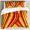 thumbnail image 1 of Retro Duvet Cover Set, Wavy Vertical Stripes Entwined Curvy Abstract Art Graphic Illustration Art, Decorative 3 Piece Bedding Set with 2 Pillow Shams, King Size, Yellow Orange Red, by Ambesonne, 1 of 2