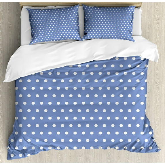 Retro Duvet Cover Set, White Polka Dots on Blue Background Romantic Classical Vintage Style Pattern, Decorative 3 Piece Bedding Set with 2 Pillow Shams, Queen Size, Violet Blue White, by Ambesonne