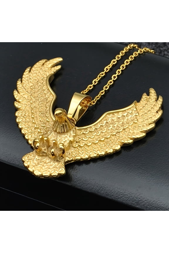 Retro Eagle Pendant Necklace - Golden-Tone Metal Intricate Feather Detailing, Unisex Hip Hop Punk Jewelry for Men & Women, Bold Statement Piece for Daily Wear & Parties, Valentine's Day Gift