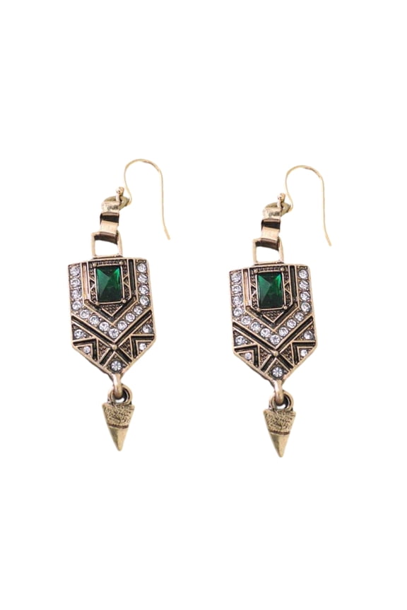Retro Ear Dangles Green Emerald Ear Pendants Rhinestone Ear Rings Ornament Fashion Accessories for Daily Wear