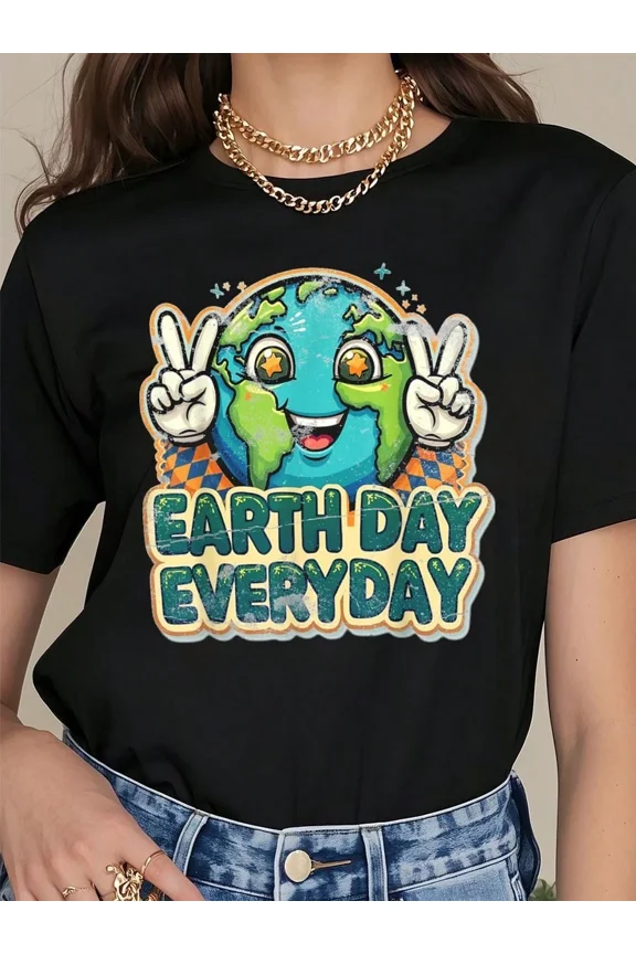 Retro Earth Day Everyday Graphic Tee - Cute Peace Sign Planet T-Shirt for Adults - Vintage Style Eco-Friendly Nature Lover Apparel - Sustainable Fashion Top