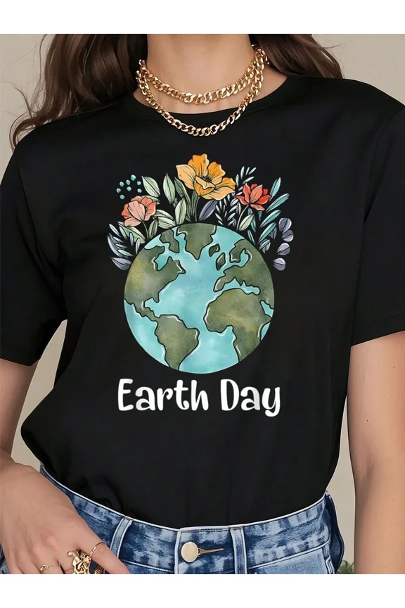 Retro Earth Day Floral Graphic Tee - Sustainable Nature Inspired Unisex Short Sleeve T-Shirt - Cute Planet Earth Flower Design Top