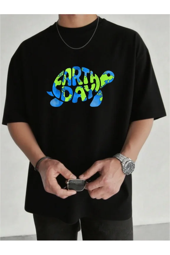 Retro Earth Day Sea Turtle Graphic Tee - Eco Friendly Nature Lover Unisex Black Cotton T-Shirt - Vintage Style Environmental Awareness Apparel