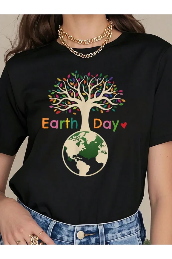 Retro Earth Day Tree of Life Graphic Tee - Eco Friendly Nature Lover Unisex Adult T-Shirt - Colorful Planet Heart Design