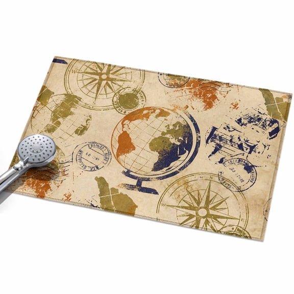 Retro Earth Globe 2x3ft Non Slip Area Rug Travel Compass Vintage Washable&nbsp;Soft Area Rugs for Living Room, Indoor&nbsp;Circle Carpet for Bedroom Dining Room Kitchen