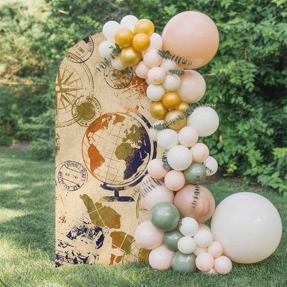 Retro Earth Globe Arch Backdrop Cover 5 FT, Travel Compass Vintage Wedding Arch Cover Stretchy Backdrop Stands Covers for Birthday Party Ceremony Banquet Decor
